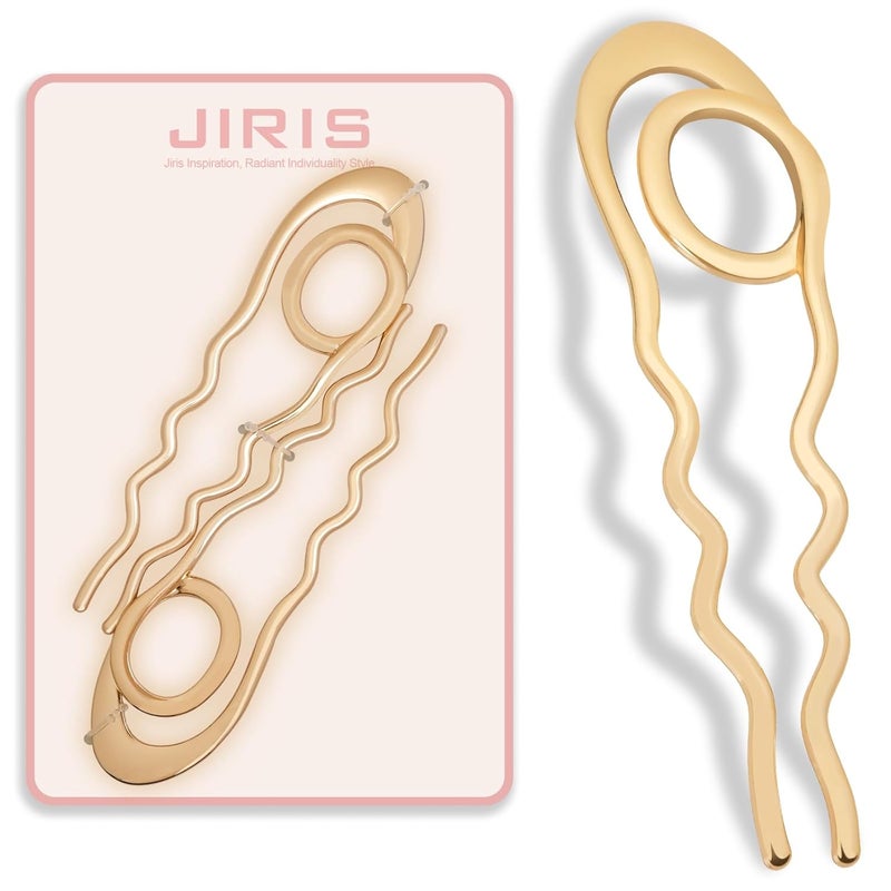 JIRIS 2PCS French Hair Pins Large U-Shaped Pins for Women and Girls Fashion Metal Hair Pin French Twist Hair Pins for Buns, Updos,Stylish and Functional(set7-gold) - Image 1